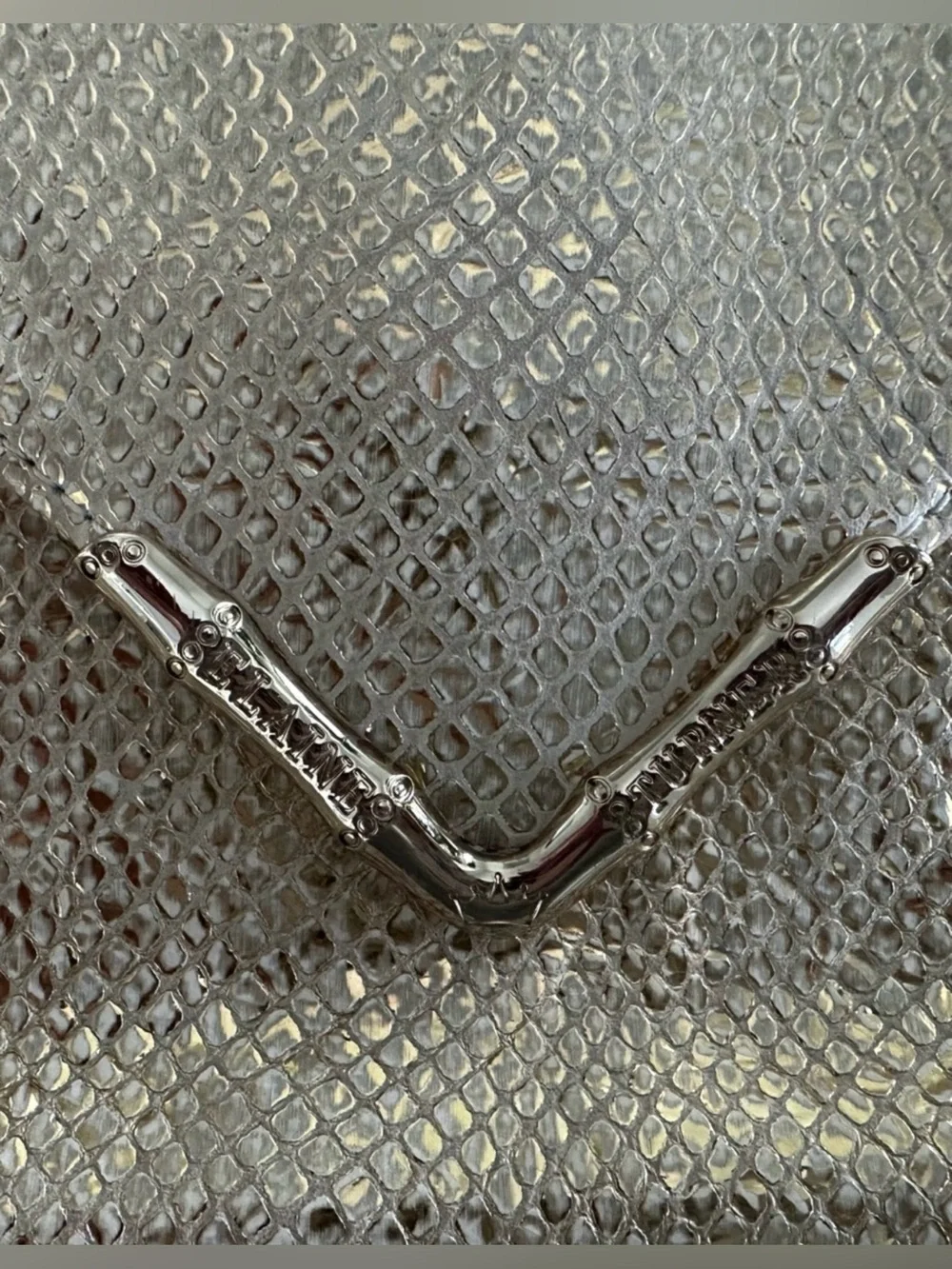 Elaine Turner Metallic Gold Snakeskin Bella Envelope Clutch Removable Strap
